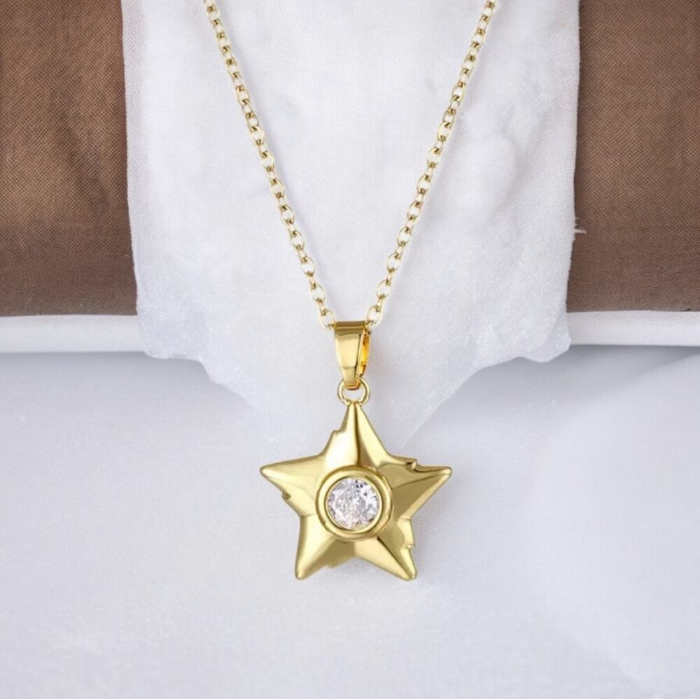 NEW 18k yellow gold plated Boho zircon star chain necklace jewelry B21